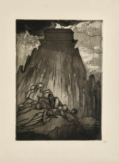 N° 10 – Et les flots monstrueux, décroissant par degrés, Descendirent du haut des monts démesurés av Emile Bernard