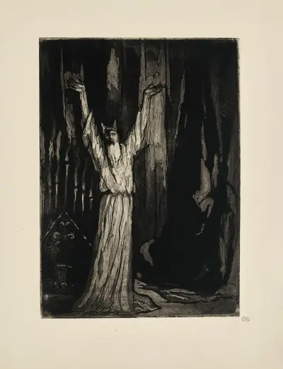 N° 27 – Seul près du grand autel derrière le rideau, Le grand-père se tient debout, les bras levés av Emile Bernard