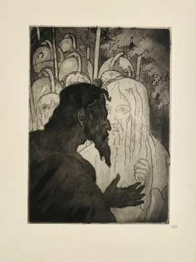 N° 35 – Et Judas s’approchant, blême et les mains crispées, Baisa Christ. Et le ciel sacré fut obscurci av Emile Bernard