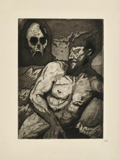 N° 9 – Une tête sortit de la brume profonde Aveugle, énorme, horrible, à l’autre bout des cieux, Ayant deux gouffr av Emile Bernard
