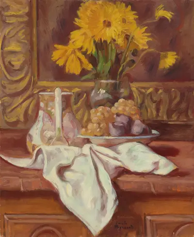 Stilleben med fikon och solrosor av Emile Bernard