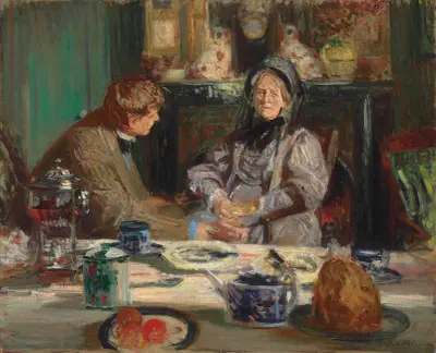 Målaren Sickert och hans mor, frukost i Neuville av Jacques-Émile Blanche