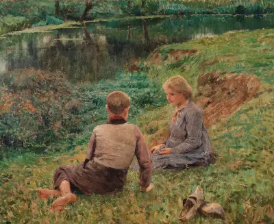 Children in a landscape av Emile Claus
