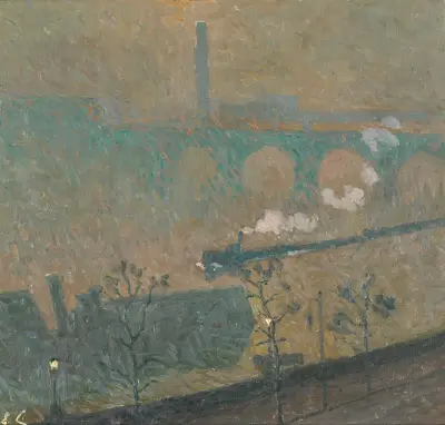 Mlha, rozsvícené lucerny, Emile Claus