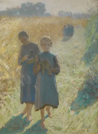 Girls in the field av Emile Claus