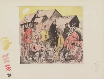 Sans titre – (Assemblée d’hommes (soldats ) av Jean-Émile Laboureur