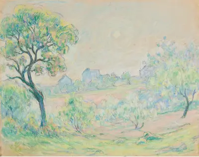 Paysage avec maisons au fond av Claude-Émile Schuffenecker
