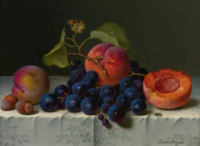 Still Life Of Peaches, Grapes, And Nuts On A Table av Emilie Preyer
