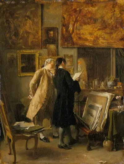 En konstnär visar sitt verk av Ernest Meissonier