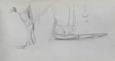 Studies; Horse’s leg, Figure in a Boat, and Profile av Ernest Meissonier