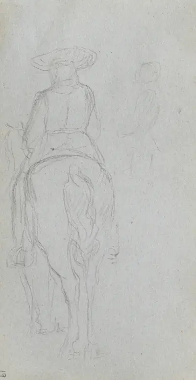 Studie av en figur till häst sedd bakifrån av Ernest Meissonier