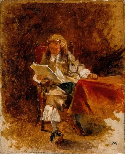Studie av en sittande kavaljer som läser av Ernest Meissonier