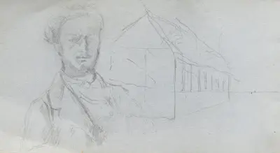 Studie av figur, byggnad av Ernest Meissonier