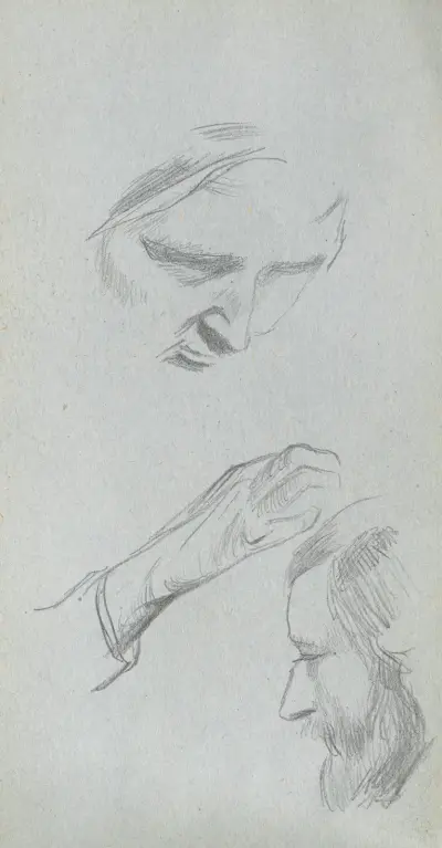 Studie av två ansikten och en hand av Ernest Meissonier