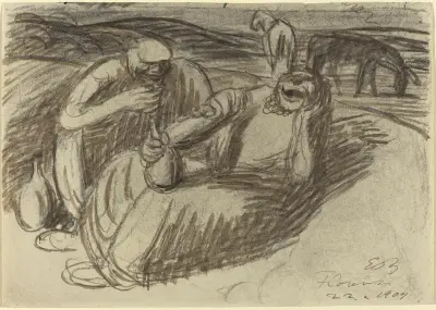 Italian Peasants with Wine Flasks av Ernst Barlach