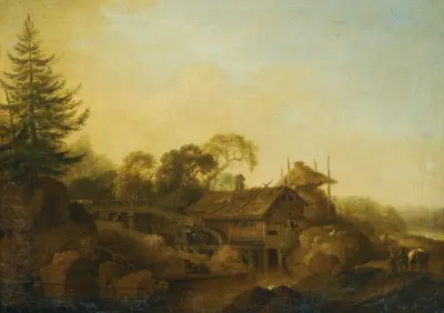 Landskap med kvarnar vid skogsbrynet av Christian Wilhelm Ernst Dietrich