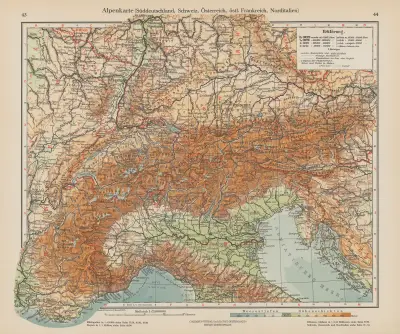 Alpenkarte (Suddeutschland, Schweiz, Osterreich, ostl. Franreich, Norditalien) av Ernst Friedrich