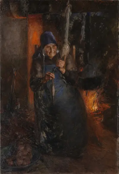 Gammal kvinna som spinner av Ernst Josephson