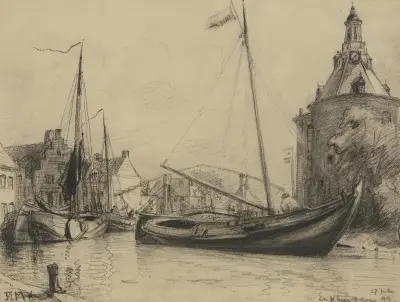 Channel with fishing boats av Friedrich Ernst Morgenstern
