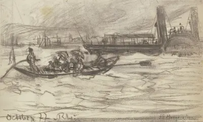 Steamer and boat av Friedrich Ernst Morgenstern