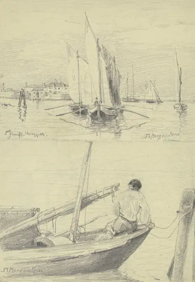 Studienblatt; Fischerboote bei Chioggia av Friedrich Ernst Morgenstern