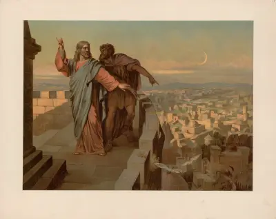 Jesus is tempted by the devil av Ernst Pessler