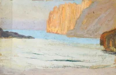 Vik vid havet med klippor av Ernst Schiess