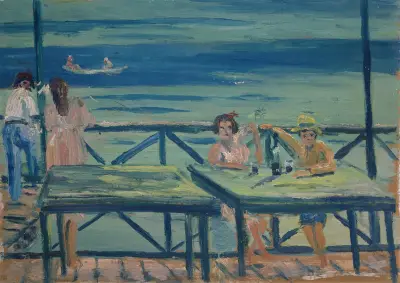 Fiskarhamnen vid havet av Ernst Schiess
