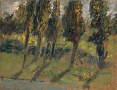 Herbstliche Bäume an Wasserlauf av Ernst Schiess