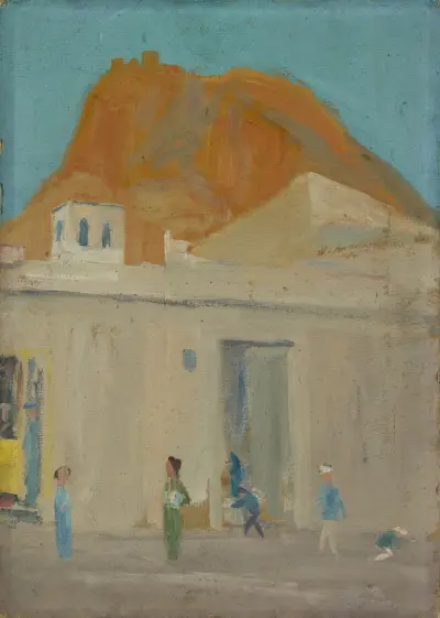 Mountain with a Castle over a Spanish City av Ernst Schiess