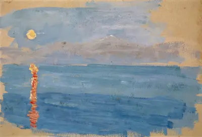 Solnedgång över en havsvik av Ernst Schiess