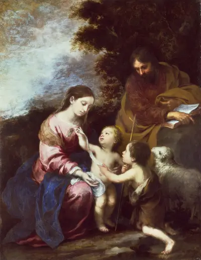 The Holy Family with the Infant Baptist av Bartolomé Estebán Murillo