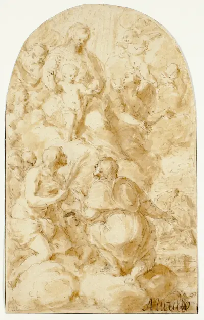 Jungfru Maria med Kristusbarnet i molnen av Bartolomé Estebán Murillo