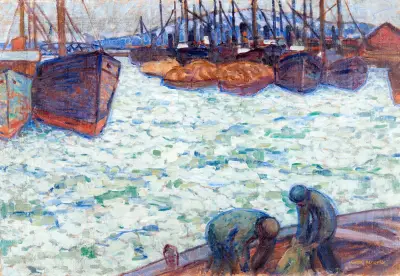 Gothenburg Harbour with Boats in the Ice av Ester Almqvist