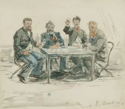 På gården Saint-Siméon (Jongkind, Émile van Marcke, Claude Monet och 'père Achard') av Eugène Boudin