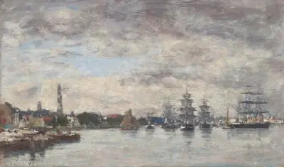 Antwerpen, båtar på Schelde av Eugène Boudin