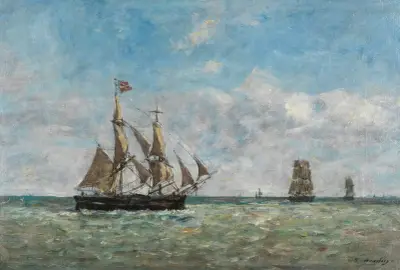 Fiskebåtar utanför Trouville av Eugène Boudin