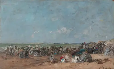 Beach Scene in Trouville av Eugène Boudin