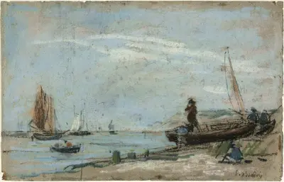 Beach with Fishing Boats av Eugène Boudin