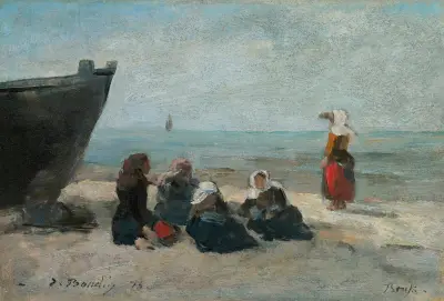 Berck. Pêcheuses Guettant Le Retour Des Barques av Eugène Boudin