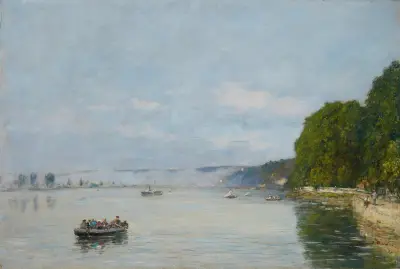 Caudebec-en-Caux, Bateaux sur la Seine av Eugène Boudin