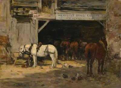 Gård och stall hos en uthyrare av Eugène Boudin