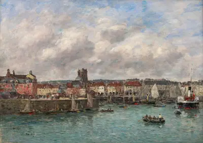 Dieppe. Hamnen, vy från Pollet av Eugène Boudin