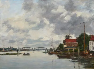 Dordrecht, bro över Maas av Eugène Boudin
