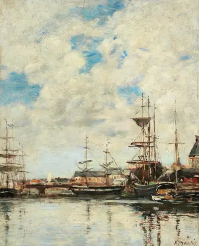 Dunkerque, segelbåtar vid kaj av Eugène Boudin