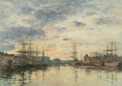 Fécamp, bassängen i solnedgång av Eugène Boudin