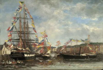 Festival i Honfleurs hamn av Eugène Boudin