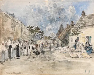 Marknad i Plougastel av Eugène Boudin