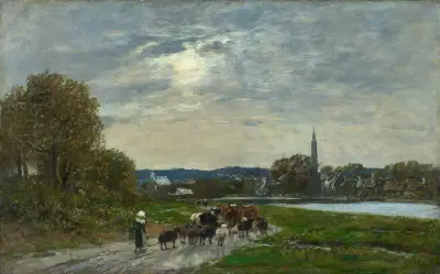 Hôpital-Camfrout. By och flodmynning av Eugène Boudin
