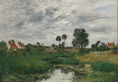 Bondgården, omgivningarna kring Dunkerque av Eugène Boudin